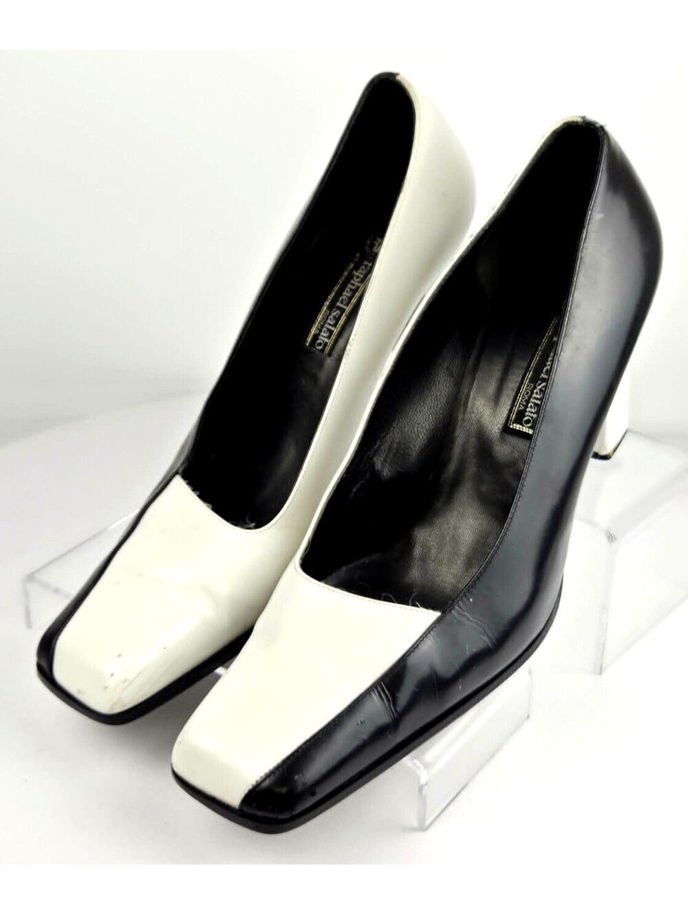 Raphael Saladin Black and White Leather Pumps Size 8 EU 39